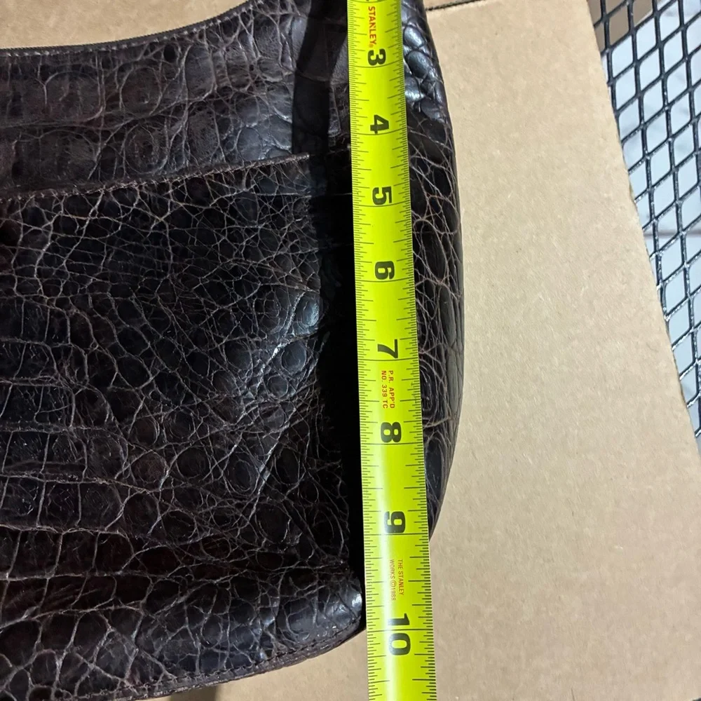 Brighton Barbados Ziptop Hobo Bag Purse Leather Croc-Embossed Brown 10X12” Boho
